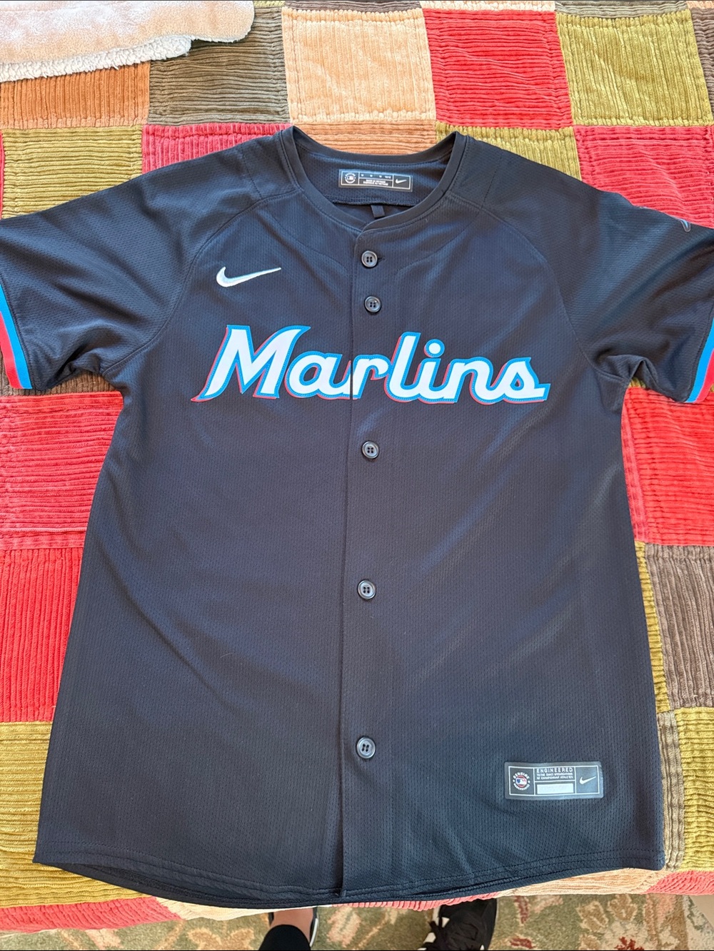 Boys Nike Miami Marlins Black Jersey with Teal & Coral Accent